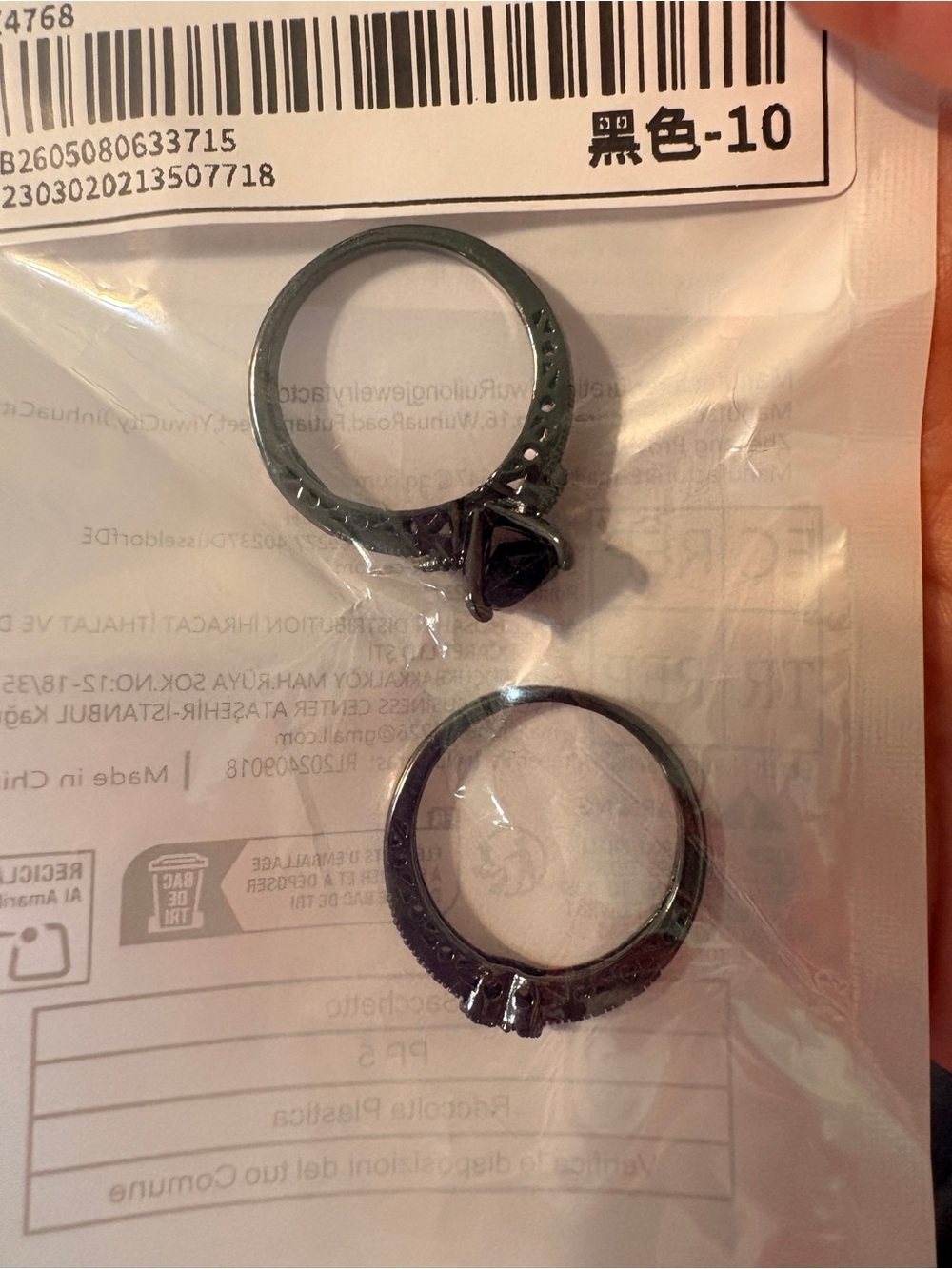 H&M Black Crystal Accent Stackable Ring Set